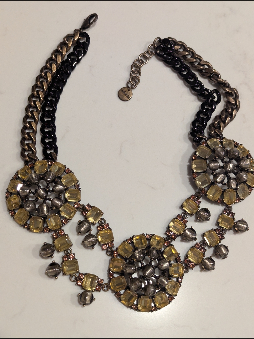 Stella & Dot Yellow and Gunmetal  Crystal Necklace